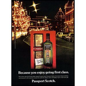 1981 Passport Scotch Vintage Print Ad Christmas Lights Downtown City Wall Art